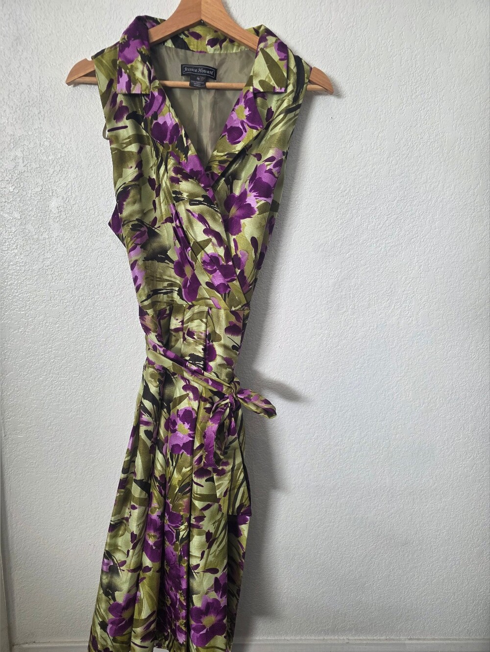 Jones New York Green & Purple Floral Wrap Dress